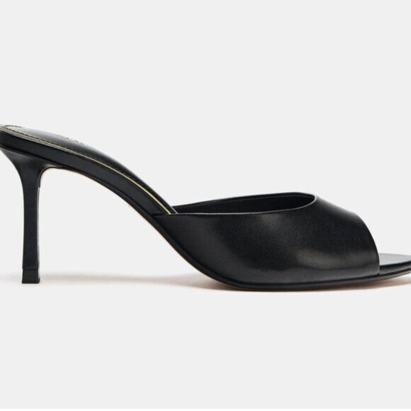 ZARA Leather Peep Toe Black Heel Sandals - Picture 11 of 11